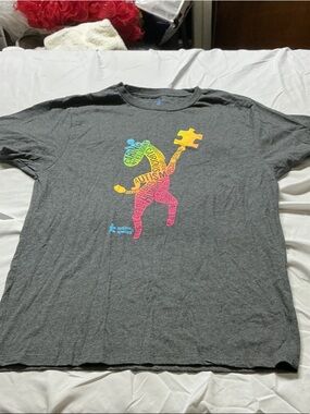 Autism Speaks Gray Puzzle-Runner Graphic Tee Sz L 0987